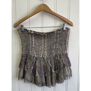 ISABEL MARANT "SEREK" Smocked Ruffle Mini Skirt Size‎ 42 Silk Chiffon